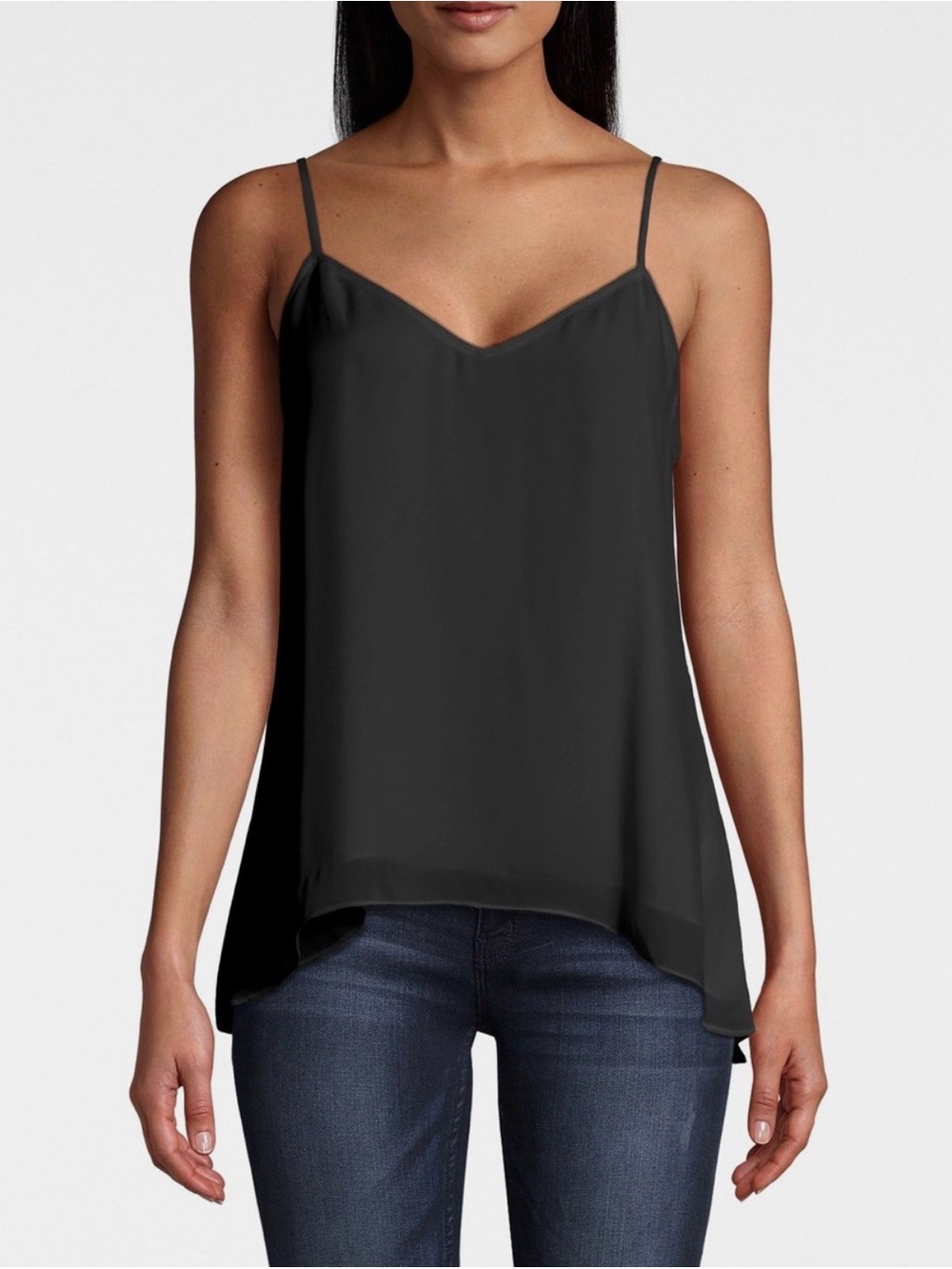 Nicole Miller Artelier Black V-Neck Spaghetti Strap Silk Cami Top XS 0 2 New